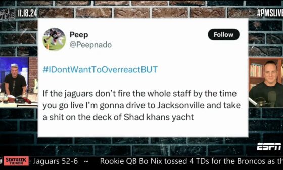 [Pat McAfee] Jacksonville Jaguars fans are DONE with it 😂😂