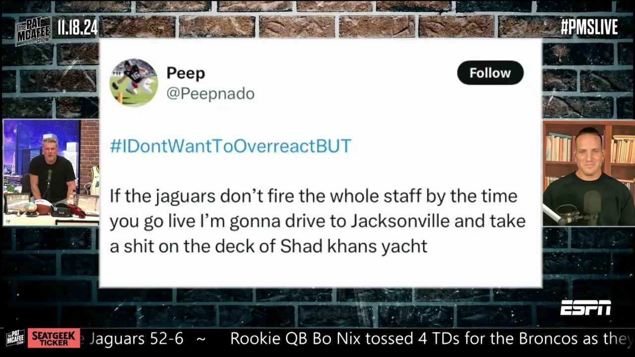 [Pat McAfee] Jacksonville Jaguars fans are DONE with it 😂😂