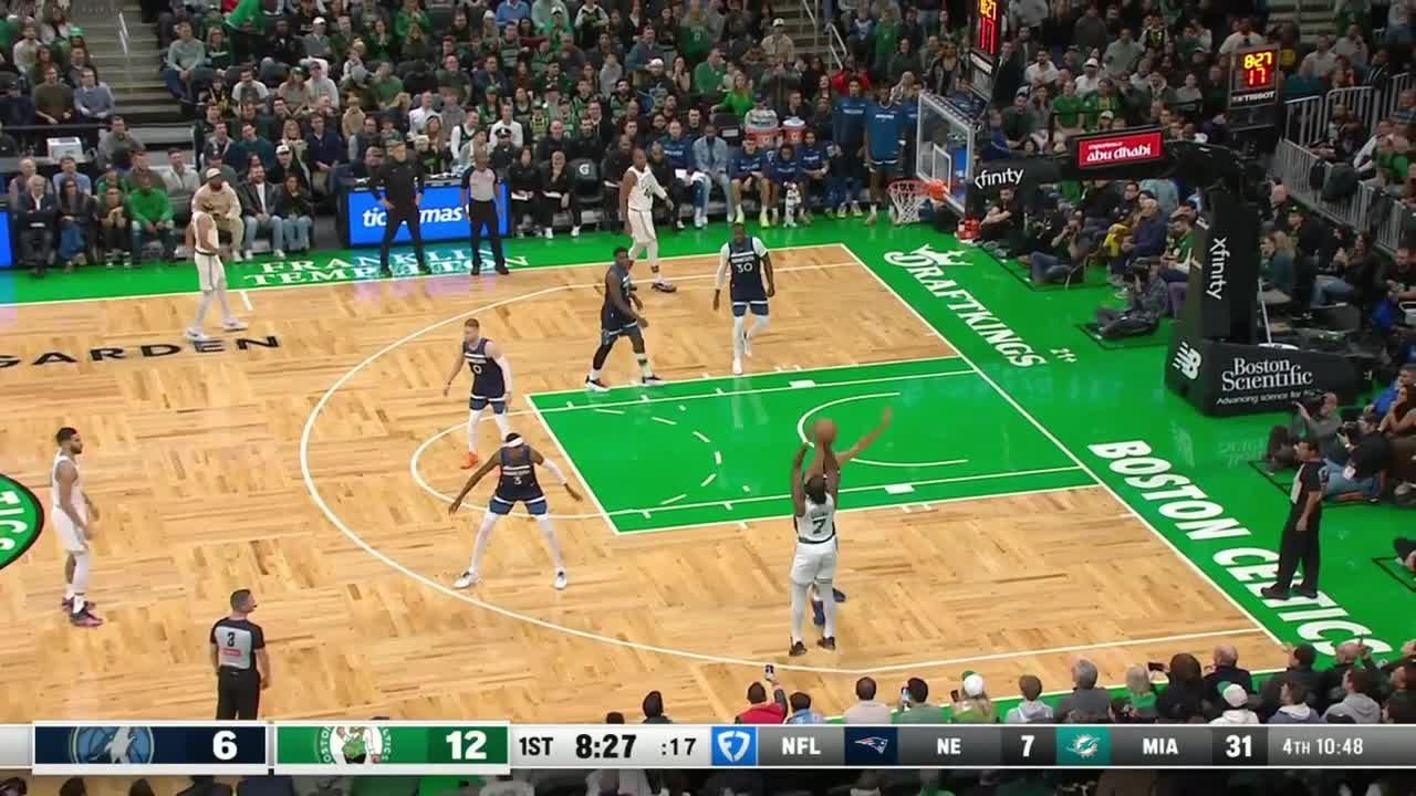 [Highlights] The Timberwolves commentary keep on talking about how bad Jaylen Brown's 3-point shooting is, based on his shooting charts and zones from this season, as Jaylen Brown keeps on draining 3s... 5 straight 3-pointers. They were baffled.