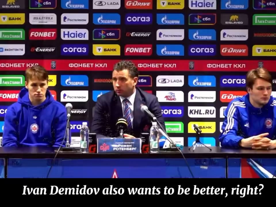 Ivan Demidov & SKA coach Roman Rotenberg at a post-game press conference yesterday