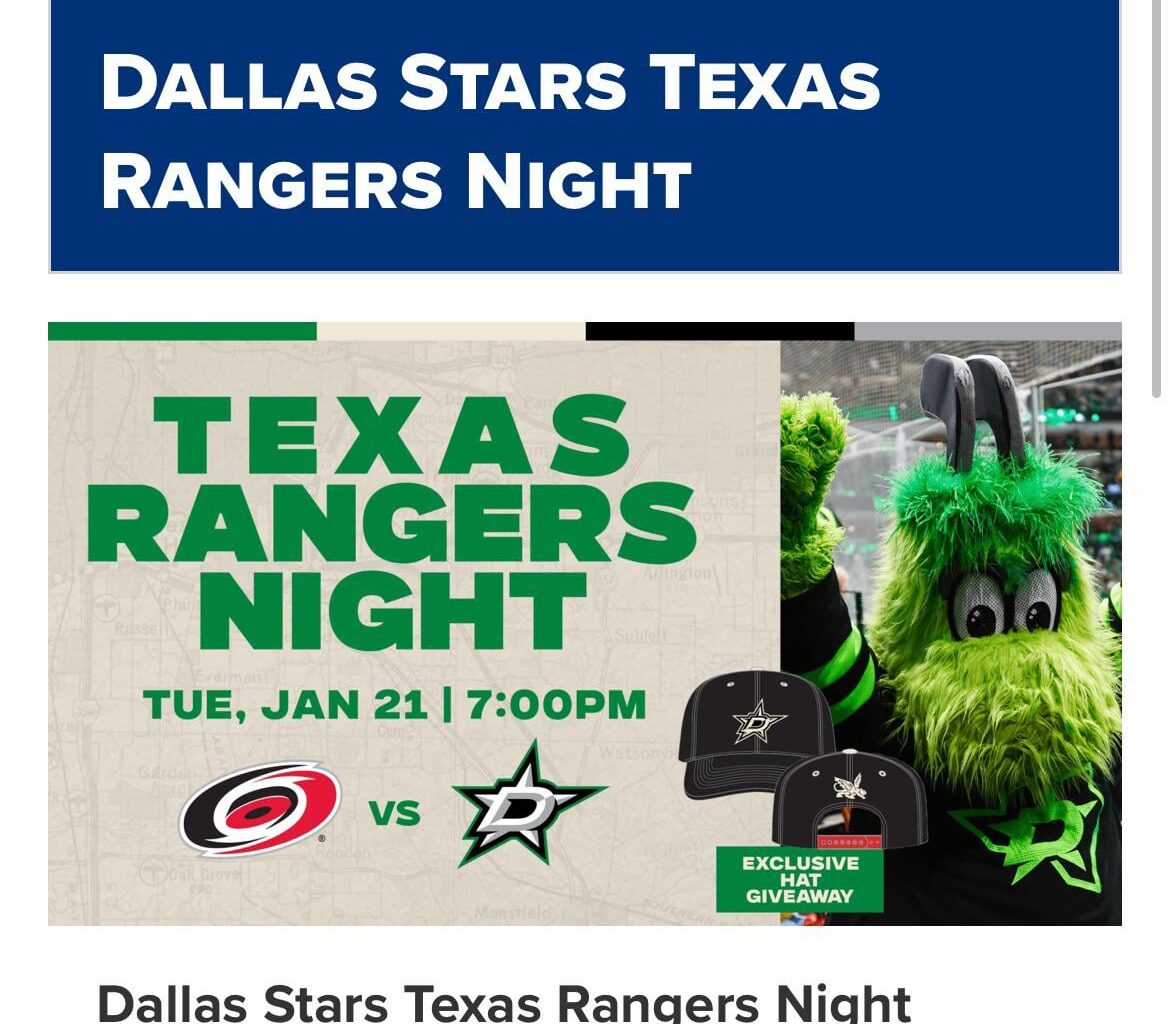 Texas Rangers Theme Night at Dallas Stars