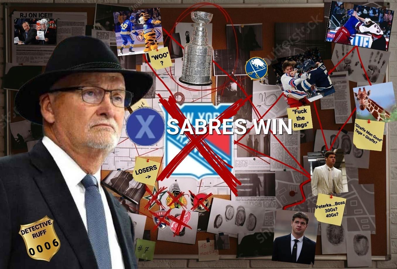 SABRES WIN!!! Detective Ruff informed his squad..."Fuck the Rags, boys..." and told them to clean up the mean streets of NY, and boy did they!! Detective Ruff gets another promotion while on the hunt of the Missing Stanley Cup!!