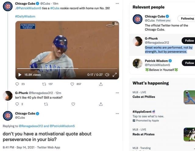 With PWizzy being DFAed, I was reminded of this interaction on Cubs twitter