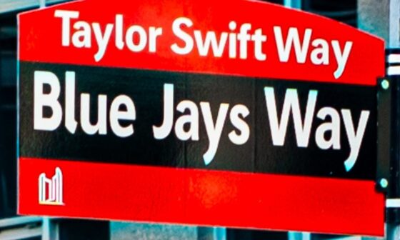 Bid on a Taylor Swift Way Blue Jays Way commemorative street sign benefitting Daily Bread Food Bank