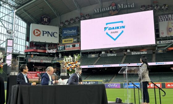 [MCTAGGART] The Astros announce Minute Maid Park will be known as Daikin Park in 2025. Daikin develops, manufactures, sells, and supports heating, ventilation, air conditioning, and refrigeration (HVACR) equipment.