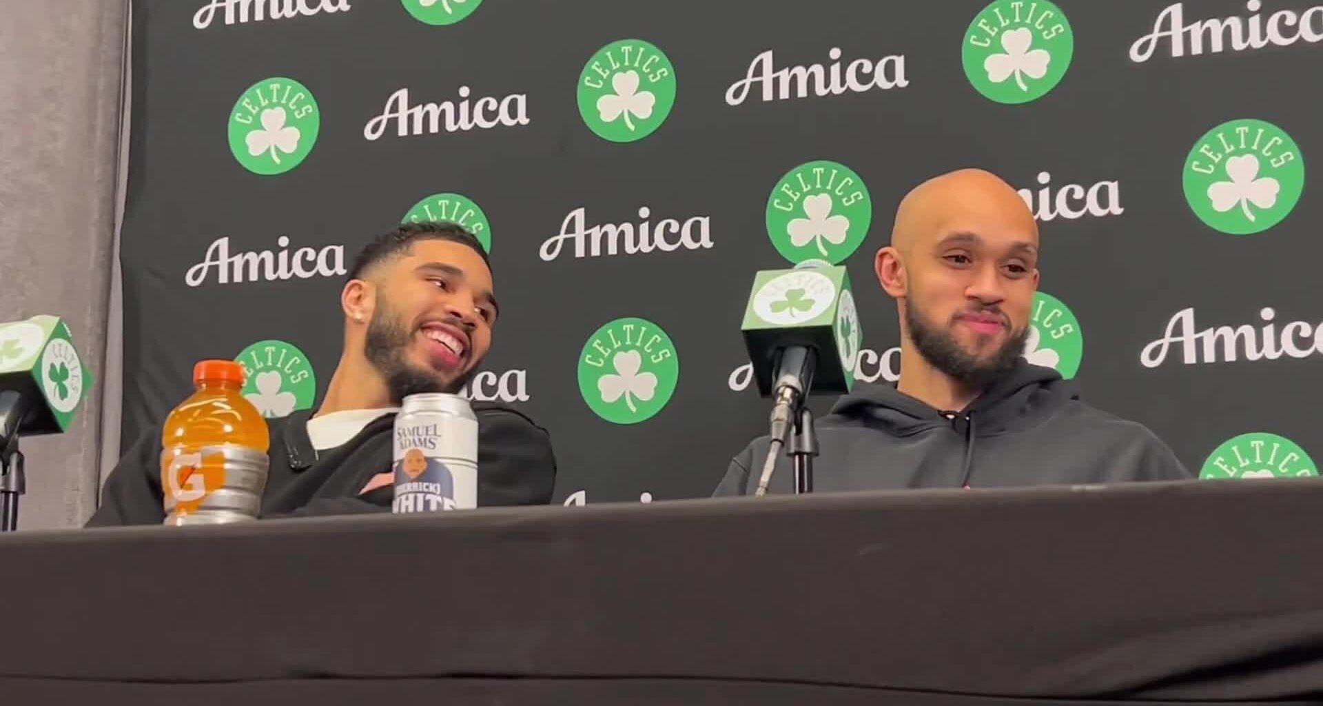 Reporter: Jayson, you’ve said Al is you favorite teammate…  Derrick White: **Whips head around**  Tatum: “We’ve been through more shit together.”  White: **Nods head**  Tatum: “D-White is like my second favorite teammate.”