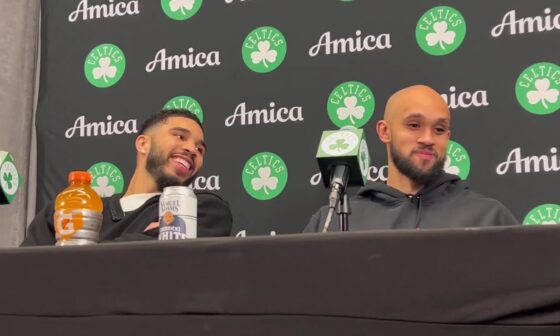 Reporter: Jayson, you’ve said Al is you favorite teammate…  Derrick White: **Whips head around**  Tatum: “We’ve been through more shit together.”  White: **Nods head**  Tatum: “D-White is like my second favorite teammate.”