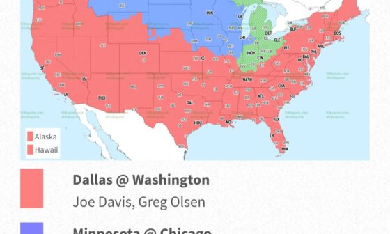 NFL Week 12 map. South Bend IN market is stuck with Bears vs Vikings game.