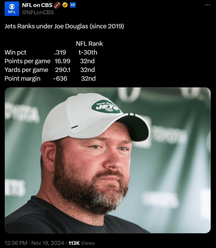 [NFL on CBS] Jets Ranks Under Joe Douglas (see image)