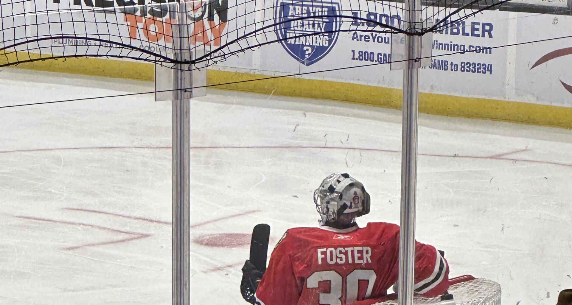 Blackhawks legend Scott Foster on net tonight for the Shoresy Fall Classic