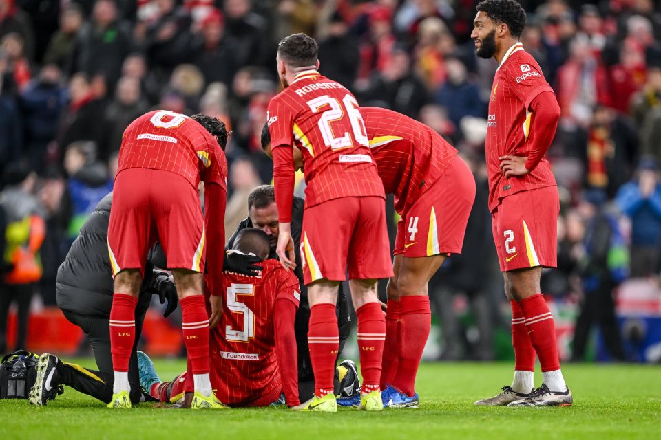 Konate hit the deck late on at Anfield against Real Madrid