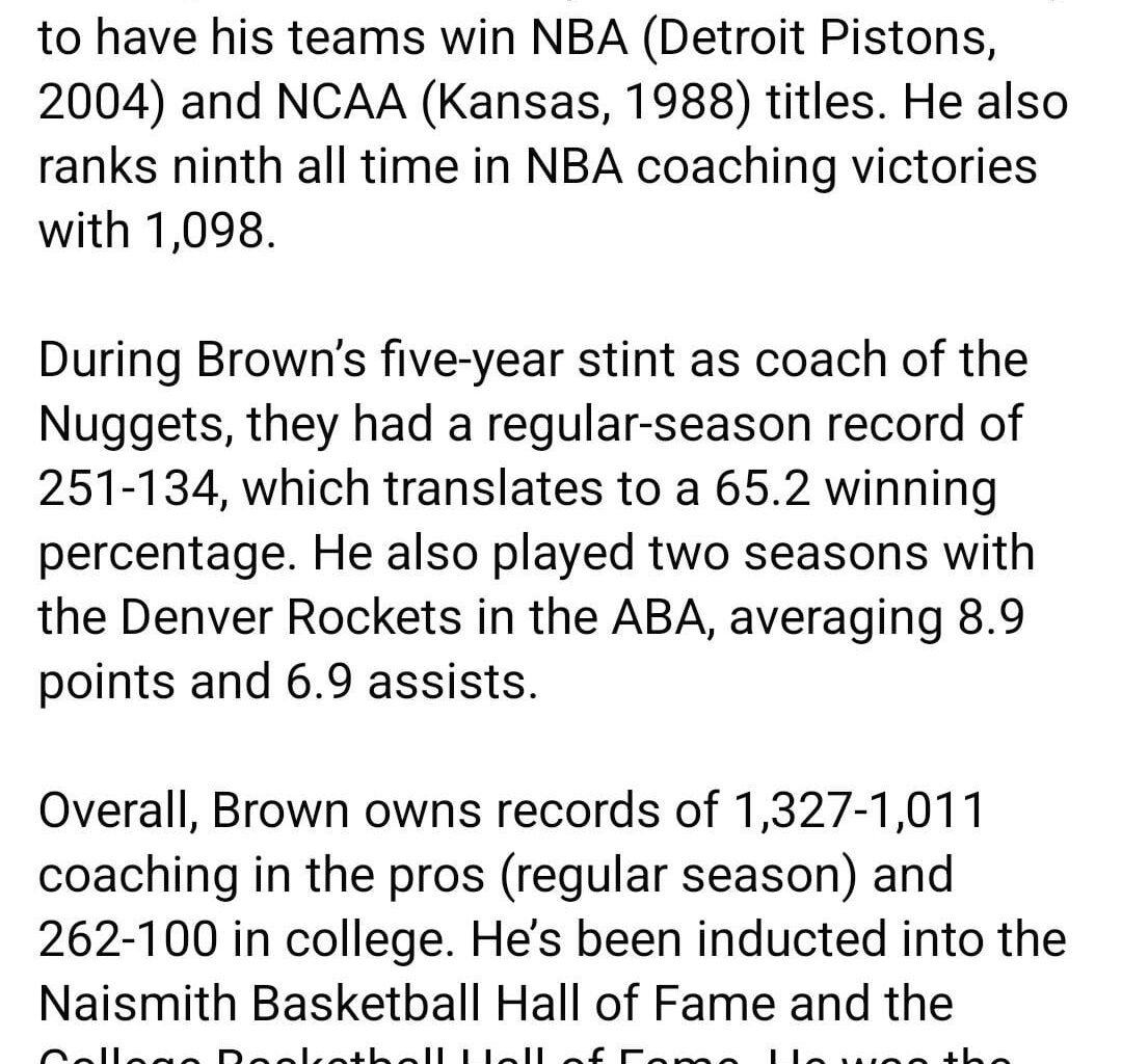 Larry Brown to be inducted into the Colorado Sports Hall Of Fame next year