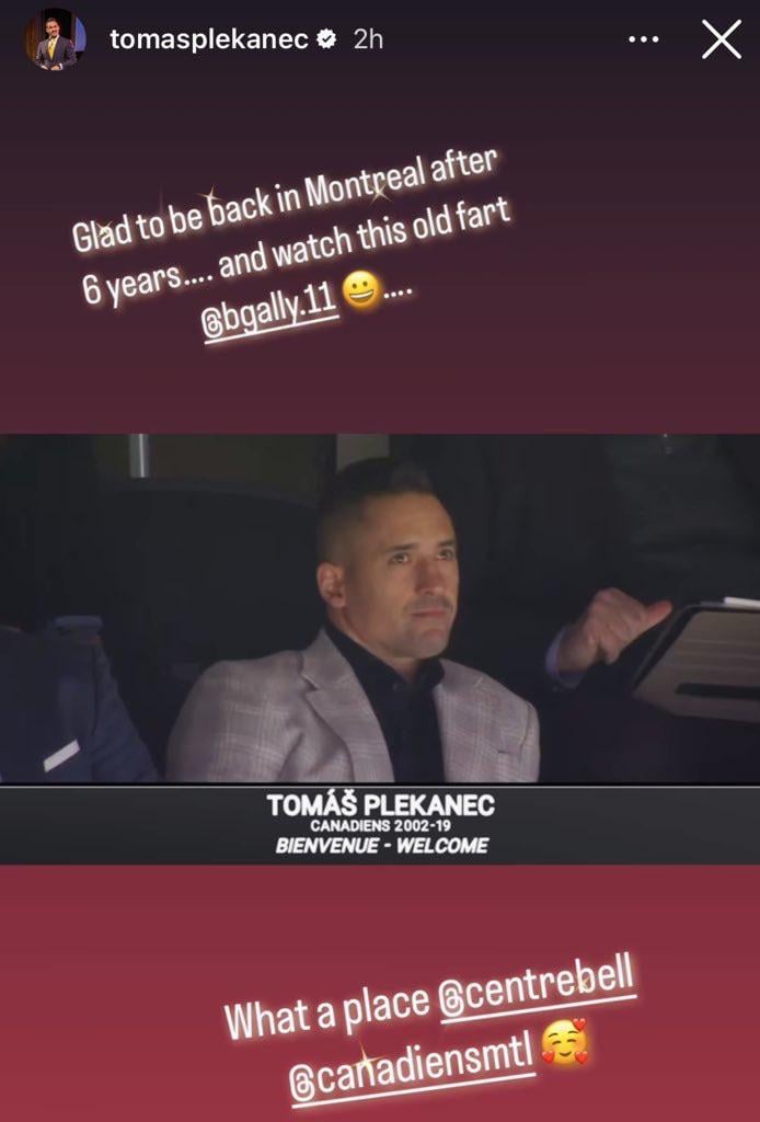 Tomas Plekanec on his return to the Bell Centre to watch the Habs last night and seeing his old friend Brendan Gallagher