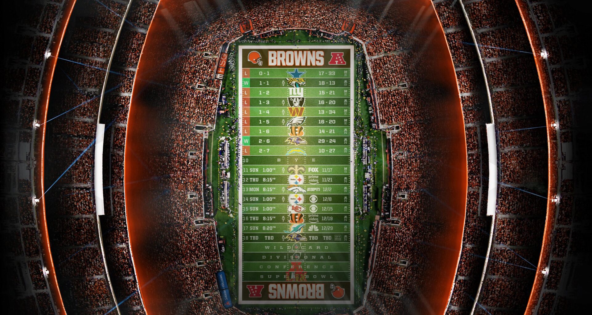 2024 - Stadium Schedule - Wk 9 - Browns (2-7)