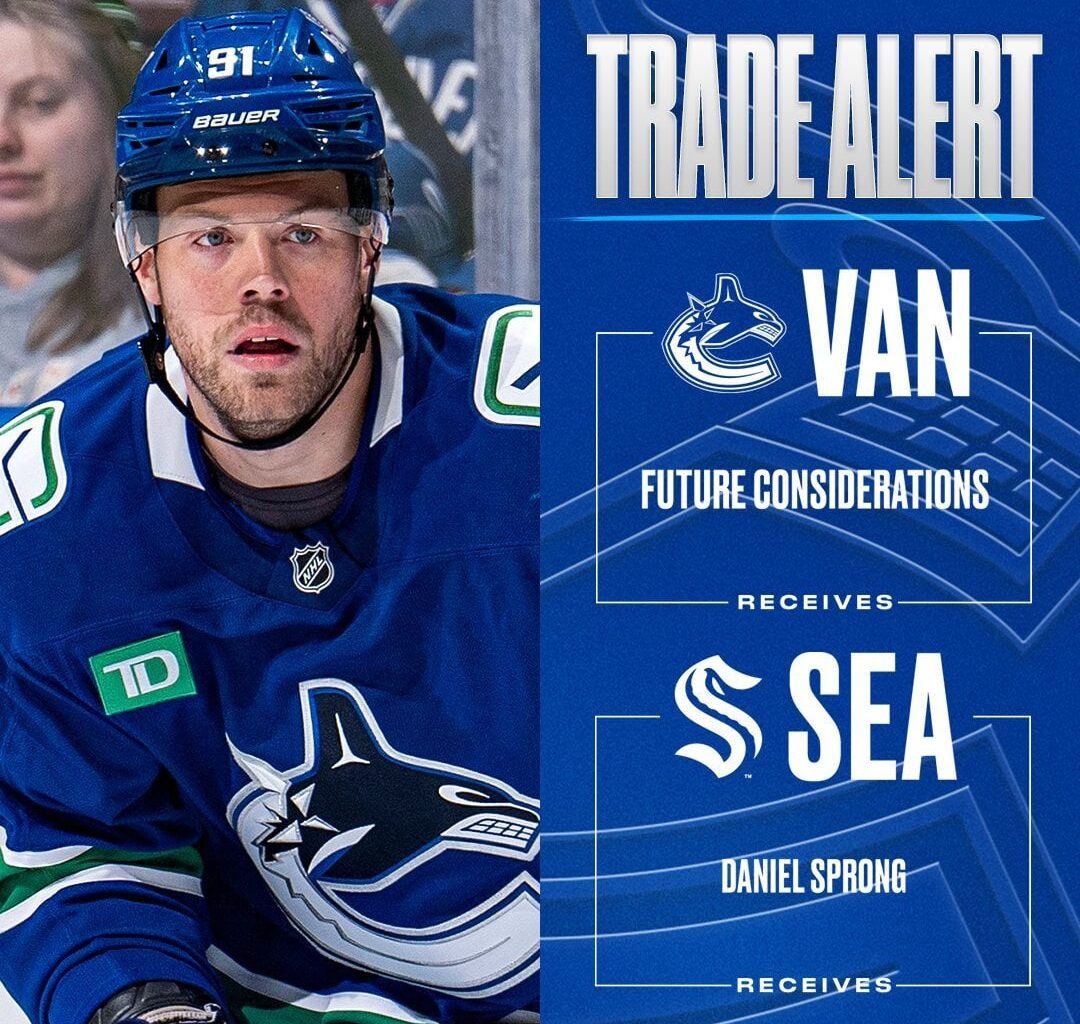 [Canucks] General Manager Patrik Allvin announced today that F Daniel Sprong has been traded to the Seattle Kraken in exchange for future considerations.