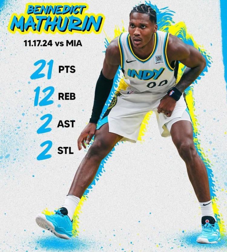 Bennedict Mathurin was great against Miami. 21 and 12 with 2 steals!