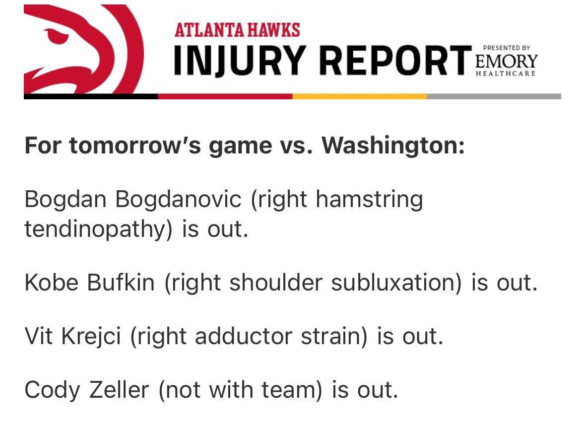 Trae Young and De’Andre Hunter are NOT on the injury report