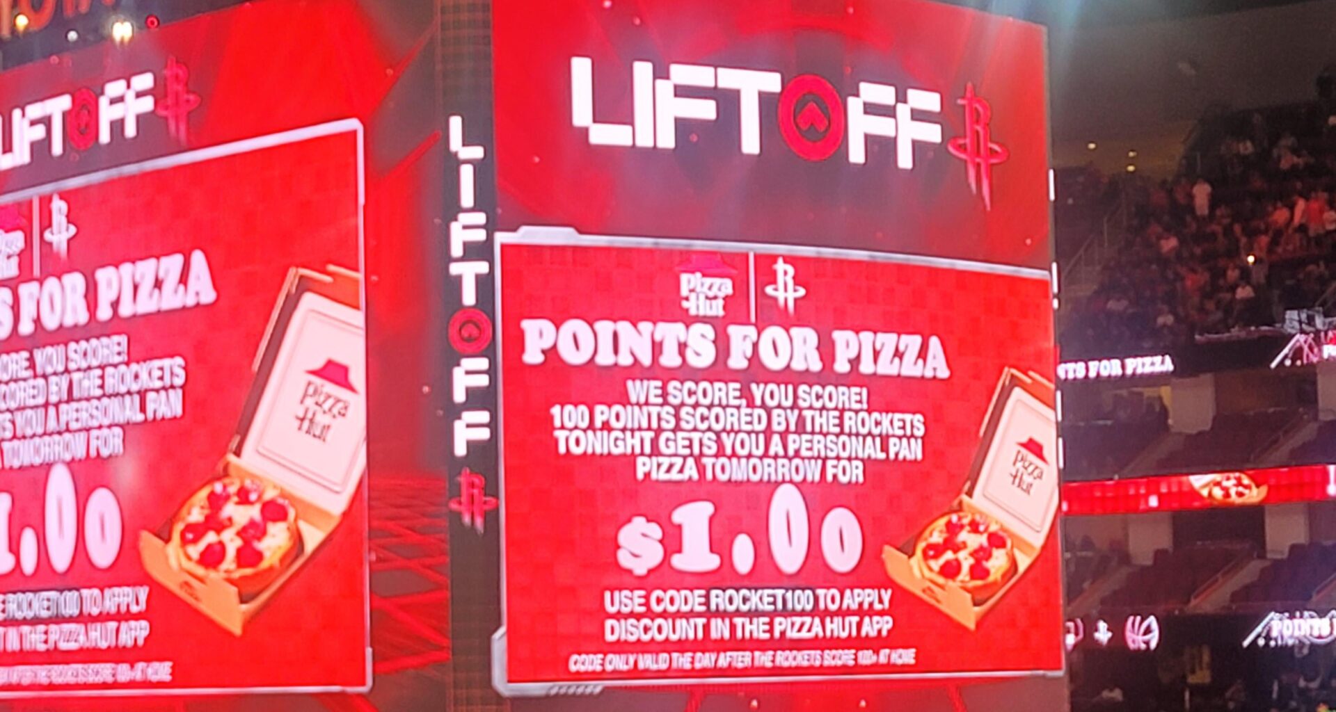 This is for the ppl who didn't attend the game last night; head to Pizza Hut to get a personal pan pizza for $1 when you download the app & use code ROCKET100 since the Rockets scored over 100 points; YOU'RE WELCOME!!!!!