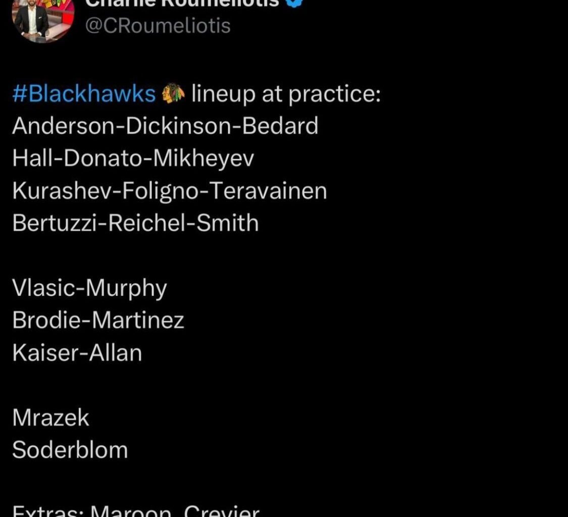 Hawks Lineups at practice today