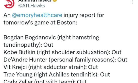 Injury report: Trae, Bogi, Bufkin, Hunter, Vit, Zeller - out