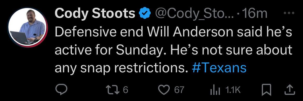 WAJ will be playing against the Titans, per Cody Stoots