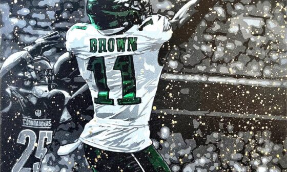 A fun painting I got to do recently of AJ Brown. It was created using spray paint and layers of stencils that I cut by hand. "Always Open" - 24 x 30 inches, on canvas.