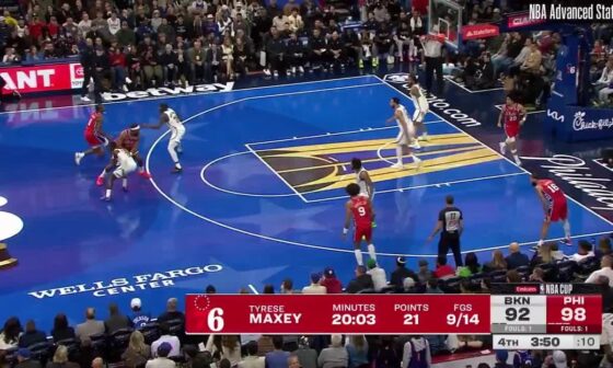 [Highlight] When trailing with just over five minutes left against the Nets last night, Tyrese Maxey and Jared McCain proceeded to take the next eight shots. Both combined to shoot 100% and put the game out of reach!