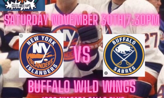 Join us in Buffalo to watch the Islanders play at Buffalo Wild Wings on November 30th.