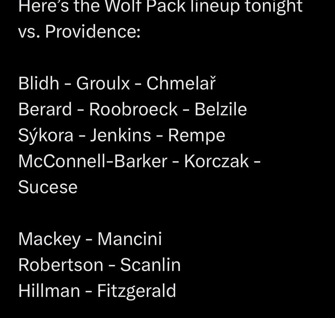 Nov 16 Wolf Pack Lineup v. Providence Bruins