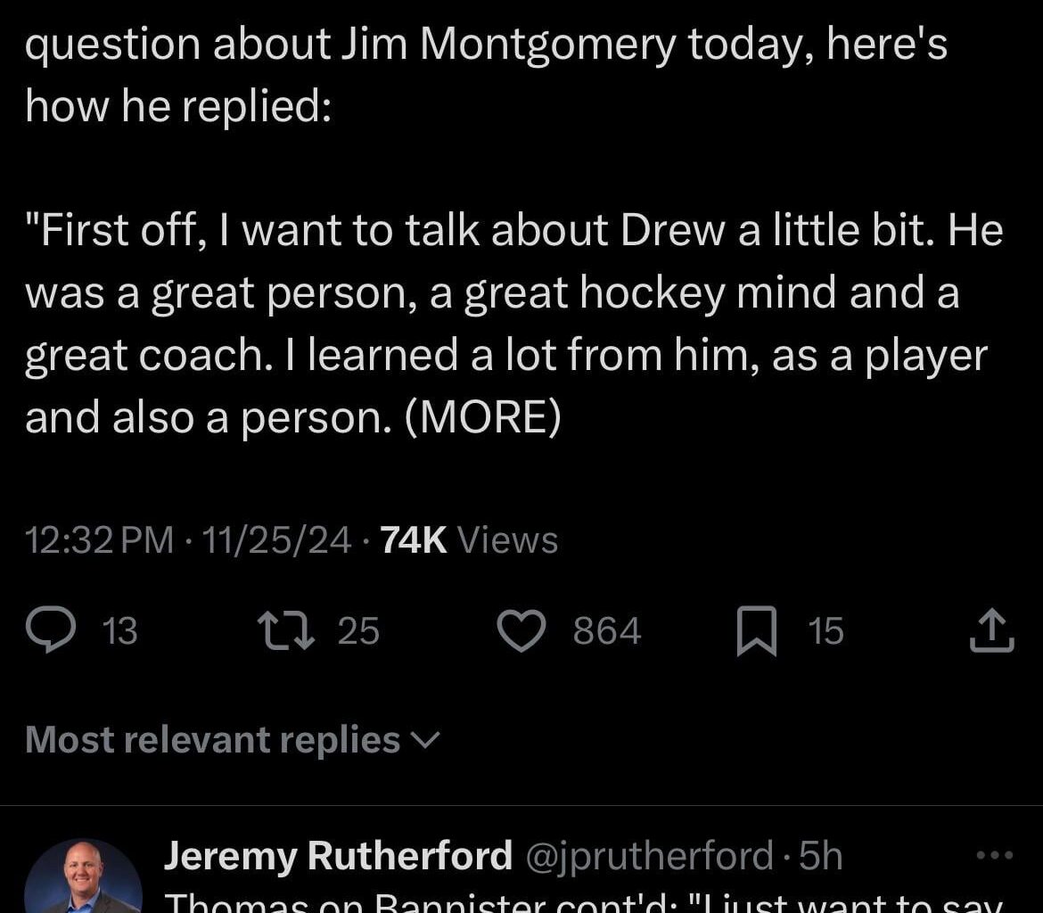 When Robert Thomas was asked his first question about Jim Montgomery today, here's how he replied: