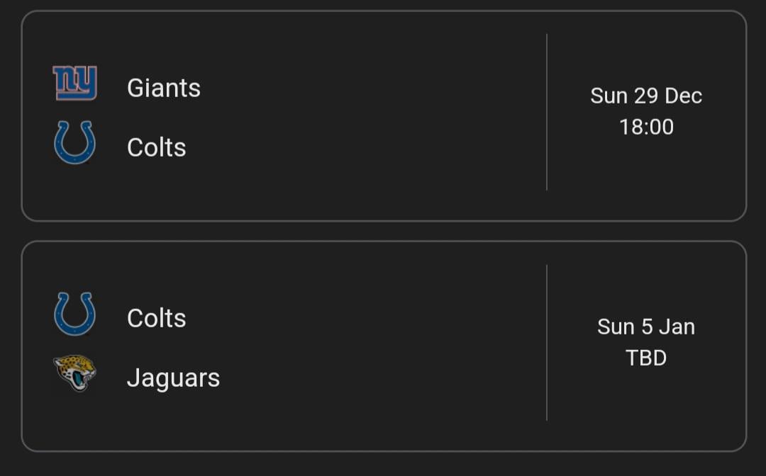 Not liking the odds of the Colts losing either of these games