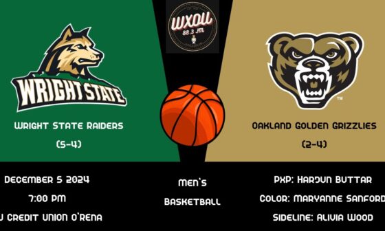 Oakland Men's Basketball vs Wright State University: December 5th, 2024 | WXOU Live Sports