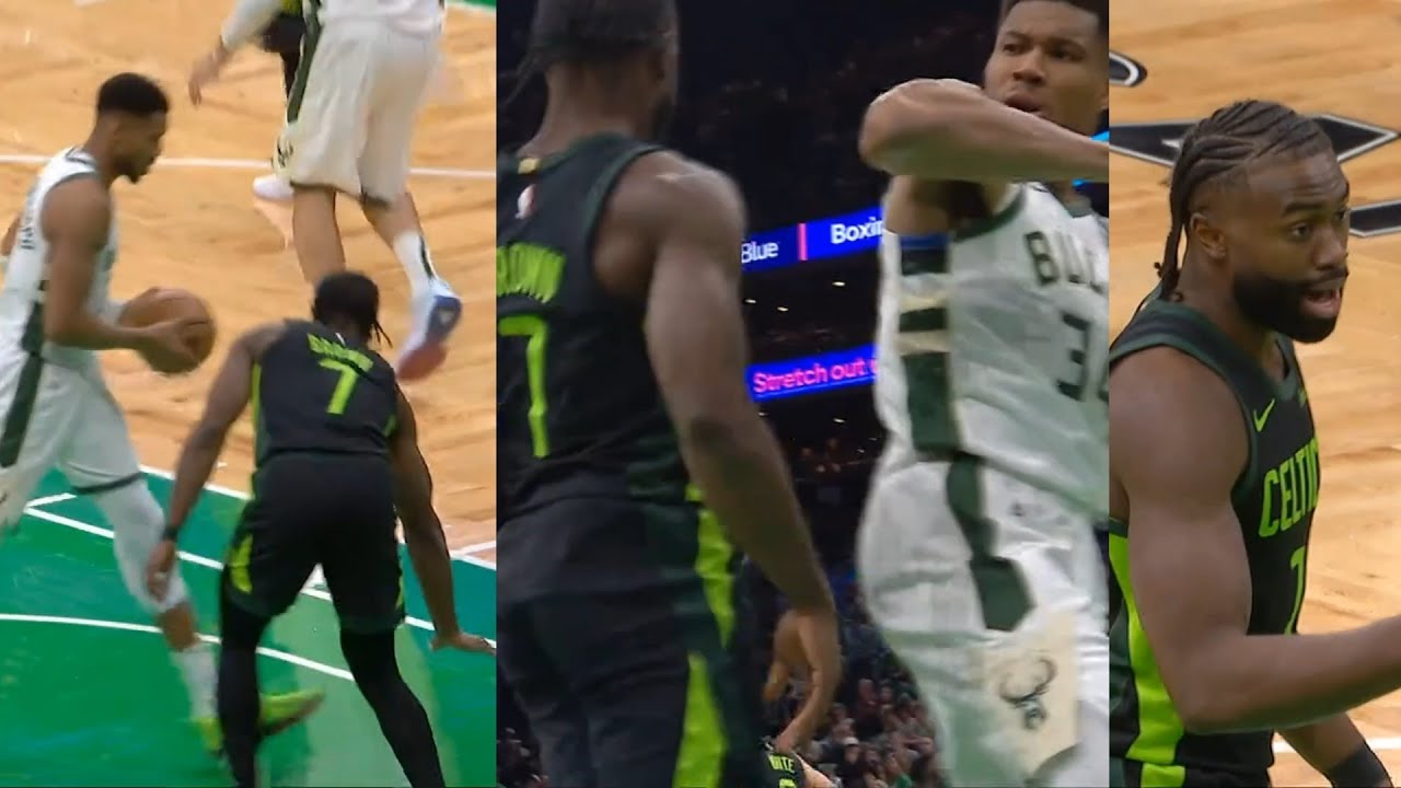 Jaylen Brown calls Giannis too small then has words after Giannis throws elbow 😳