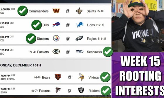 Week 15 Rooting Interest for the Minnesota Vikings: Go Bills, Steelers, and Seahawks