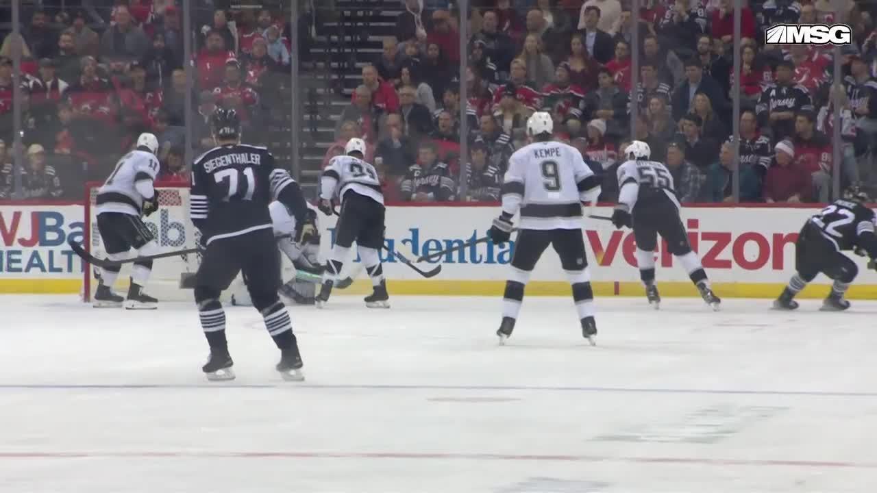 Brett Pesce scores a shorthanded goal against the Los Angeles Kings