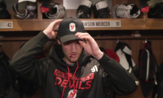 Mercer, Bratt, Hischier, Keefe talk after a 4-1 win against Chicago