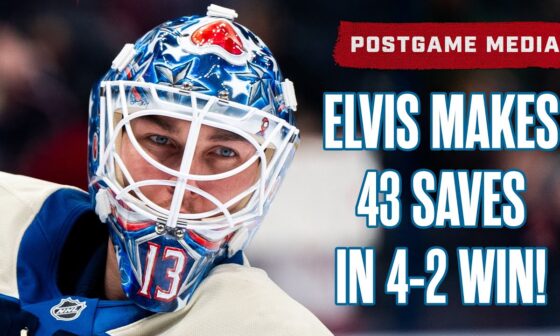 ELVIS MERZLIKINS MAKES 43 SAVES and MONAHAN Scores Twice in 4-2 W Over The Devils 😤 | Postgame Media