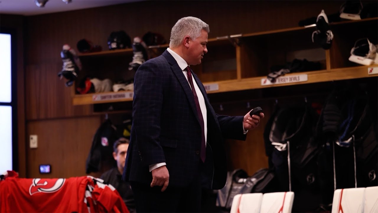 Coach Keefe awards the game puck after 3-0 win over Pittsburgh