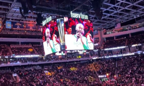 Milwaukee Bucks unveil their 2024 Emirates NBA Cup championship banner at Fiserv Forum