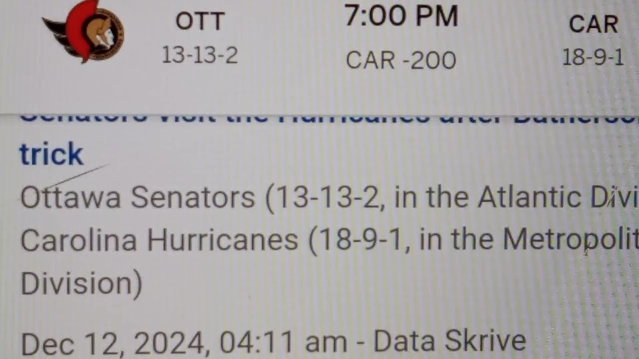 12.13.24. OTTAWA SENATORS VS. CAROLINA HURRICANES