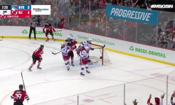 Dawson Mercer scores a powerplay goal against the New York Rangers