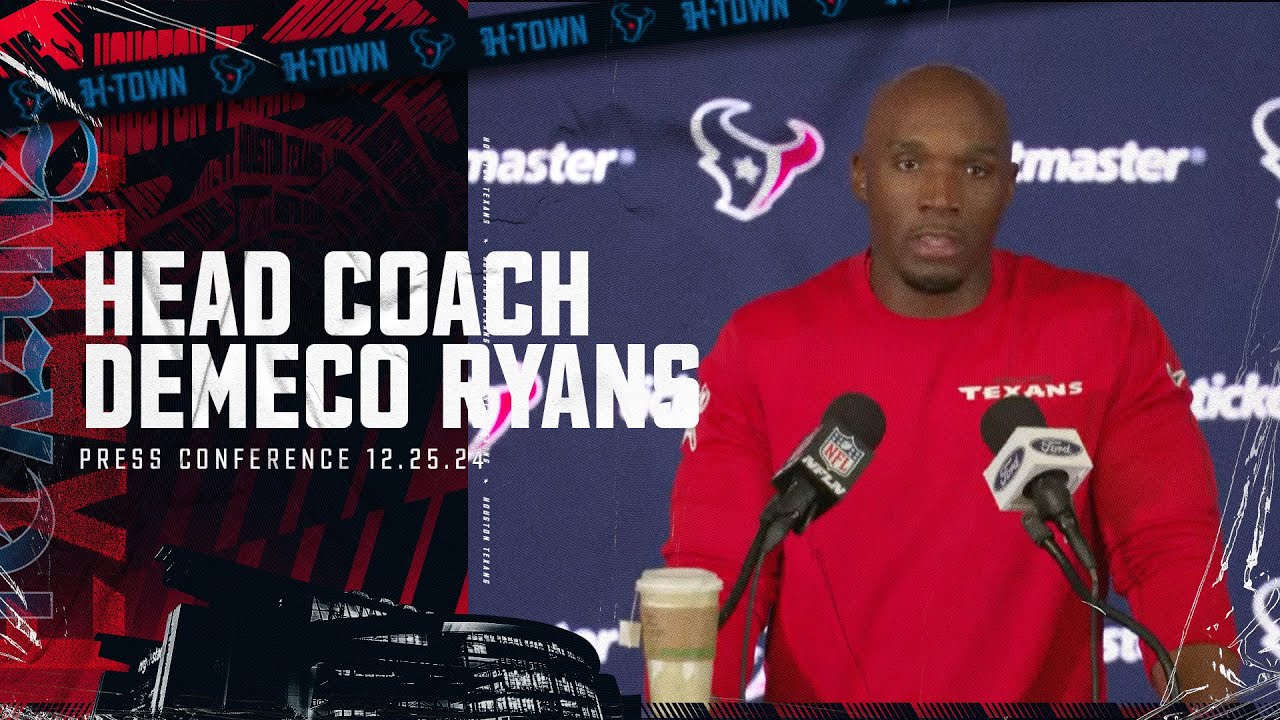 DeMeco Ryans addresses the media following the Texans vs Ravens Christmas Day game in Houston