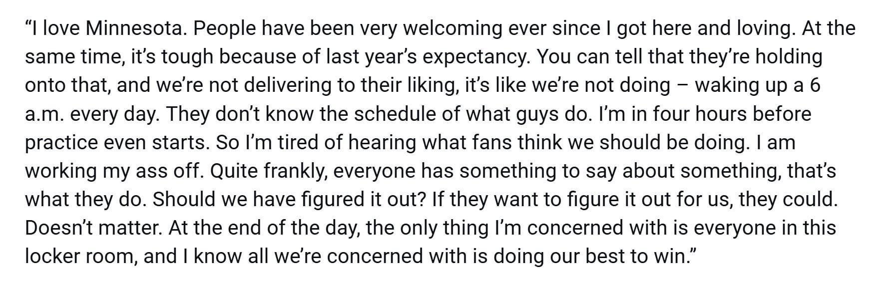 [Hime] Asked Nickeil Alexander-Walker about fan frustration over the Wolves still figuring things out at this point. He gave an answer that went into the negativity the team is hearing right now from fans. "You can tell that they're holding onto [last year]."