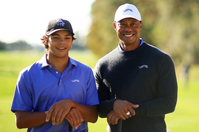 Mike Ehrmann/Getty Charlie and Tiger pictured at the pro-am prior to the PNC Championship in Orlando, Florida, on Dec. 20