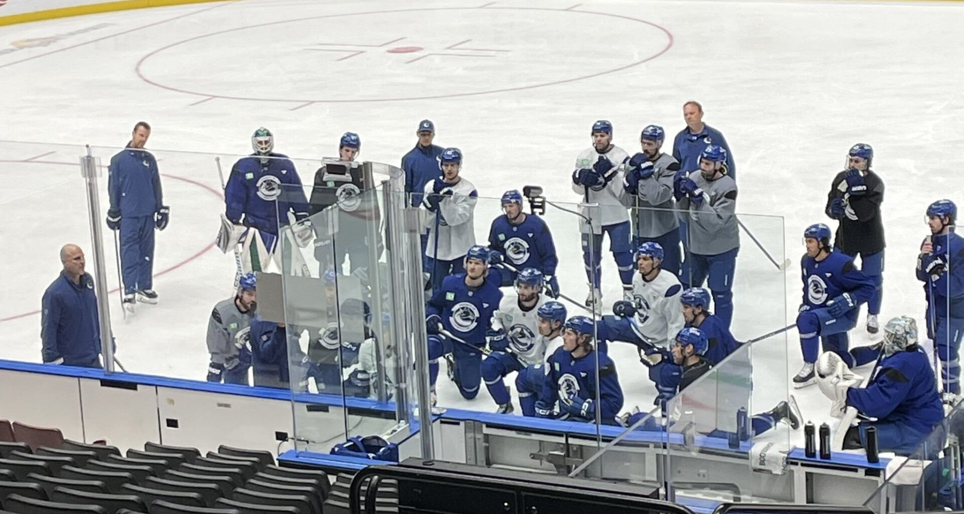 [Paterson] Forbort back at practice. Still no Lankinen. So Demko and Silovs the goalies on the ice for Canucks today. And Jim Rutherford watching from the stands.