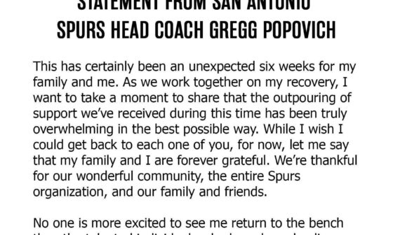 Statement from Coach Gregg Popovich