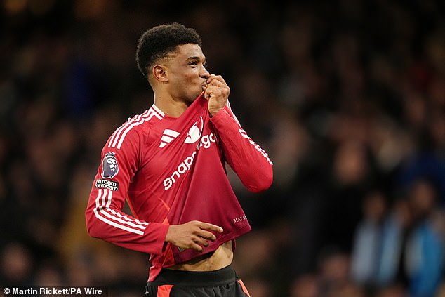 Amad kissed the Man United badge on his shirt after scoring against City at the Etihad Stadium