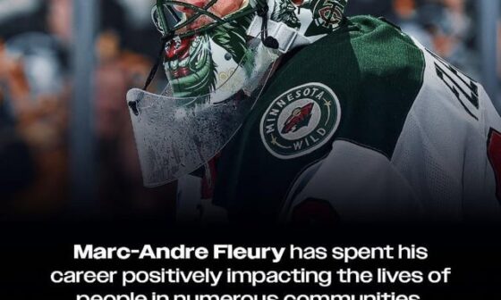 [NHL PR] Marc-Andre Fleury has not only made an impact on the ice during his 21-season career, but he has bettered the lives of the communities he’s been a part of, including in Minnesota.