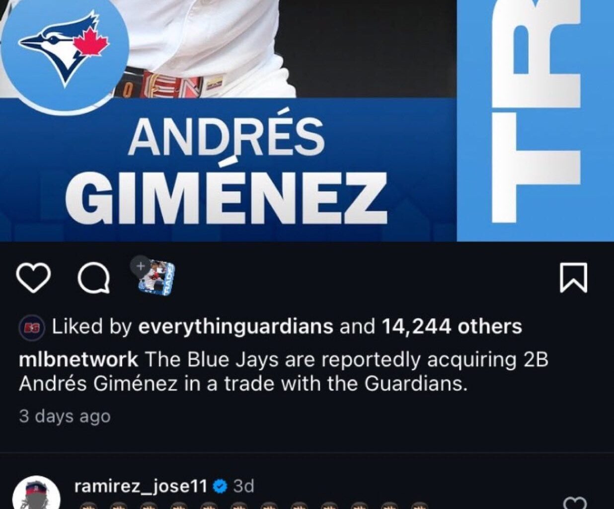 Did anyone notice Jose's reaction on social media to the Gimenez trade?