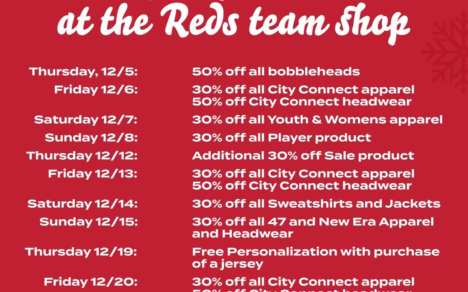 [Reds] Get ready for 12 days of deals at the Reds Team Shop! 🎄